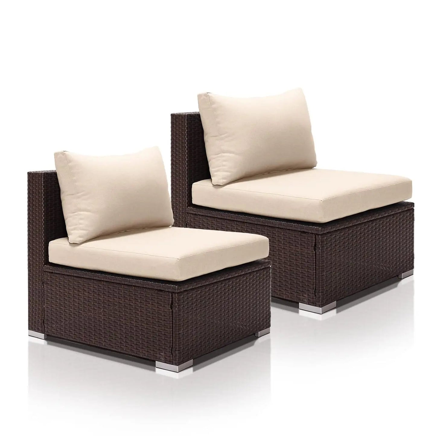 Modern Luxury Patio Armless Sofa Set 2 Piece Outdoor Wicker