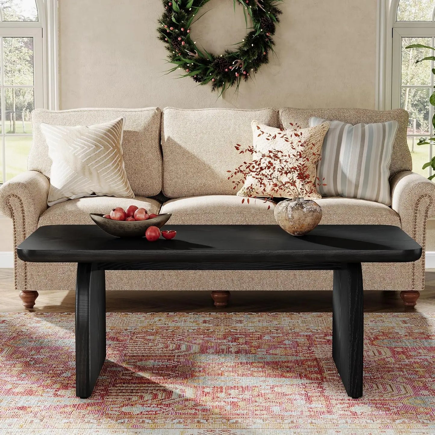 Little Tree Rectangle Wood Coffee Table Farmhouse Living Room Table