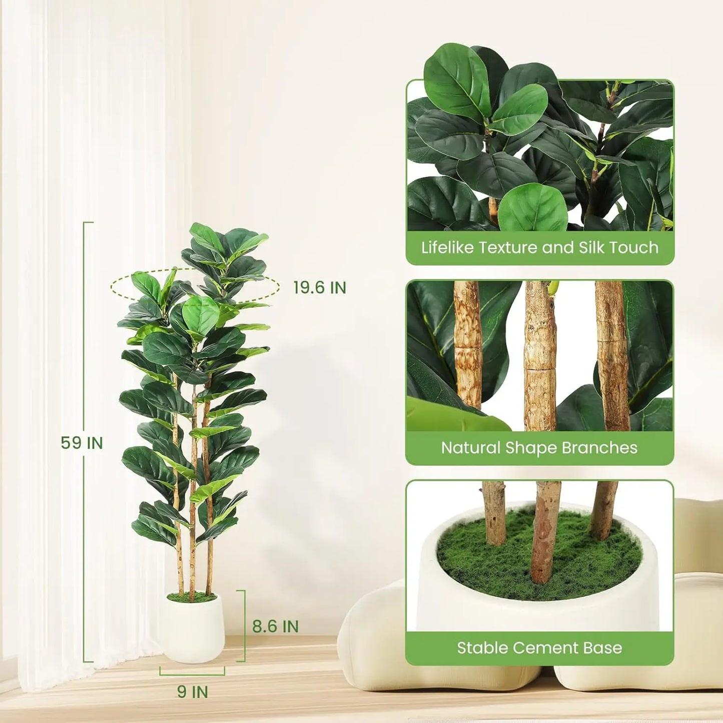 HiMISS CN Artificial Fiddle Leaf Fig Tree With Pot