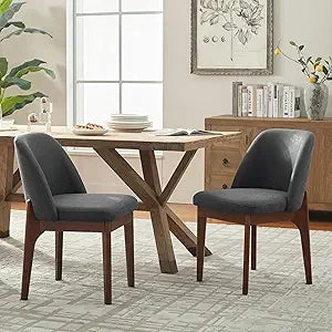 Pair of Faux Leather Dining Chairs with Wooden Legs