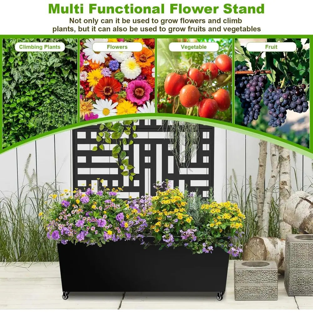 Metal Planter Box With Trellis And Locking Casters