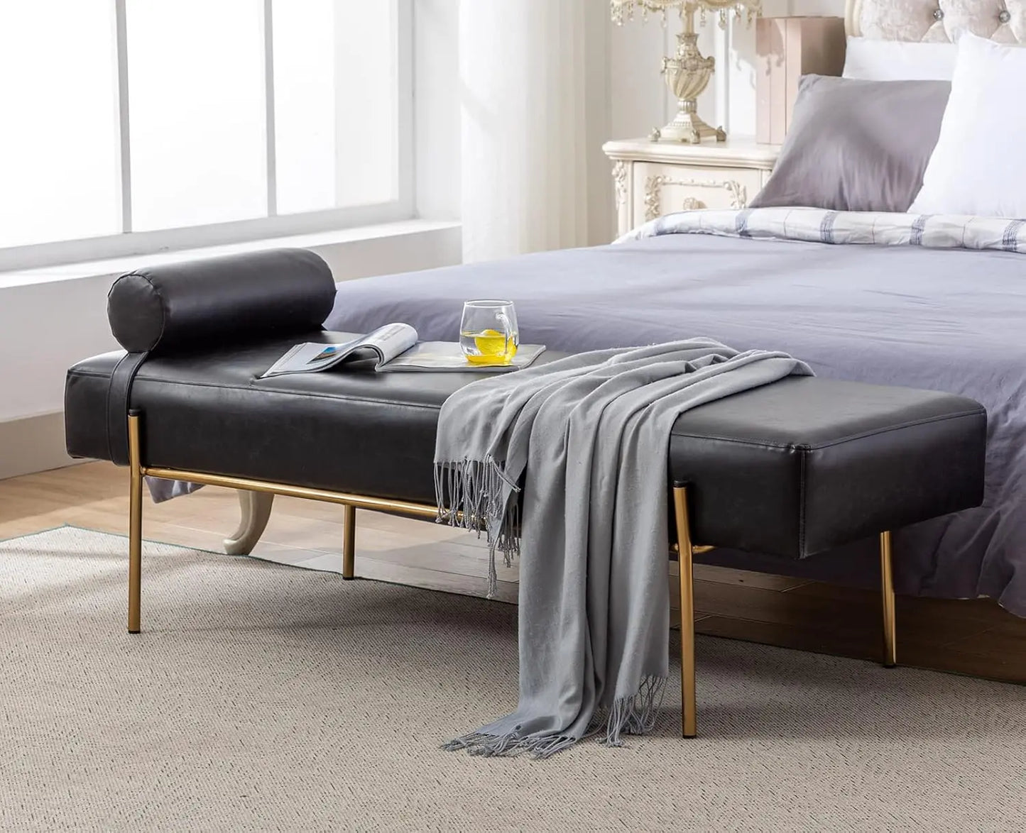 Modern Upholstered End Of Bed Bench With Detachable Pillow