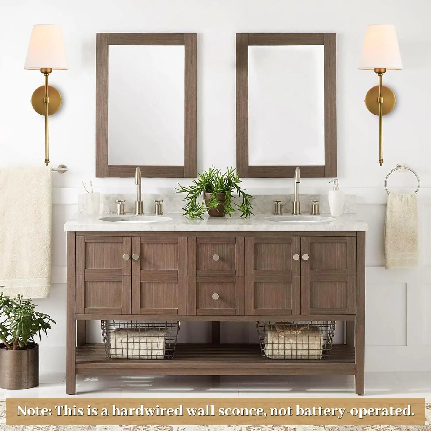 Elegant Classic Brushed Brass Wall Sconces Set of Two