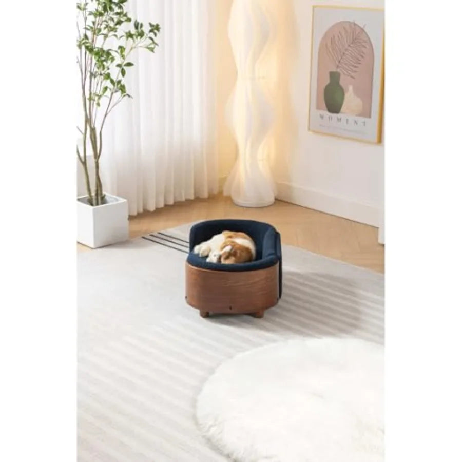 Scandinavian Elevated Dog Bed With Solid Wood Legs Walnut Frame Cashmere Cushion