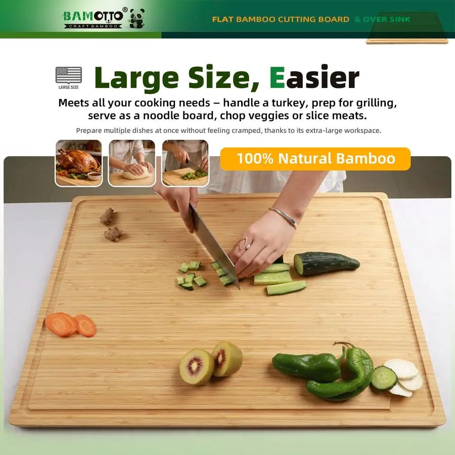 Organic Bamboo Cutting Board With Handle And Juice Groove