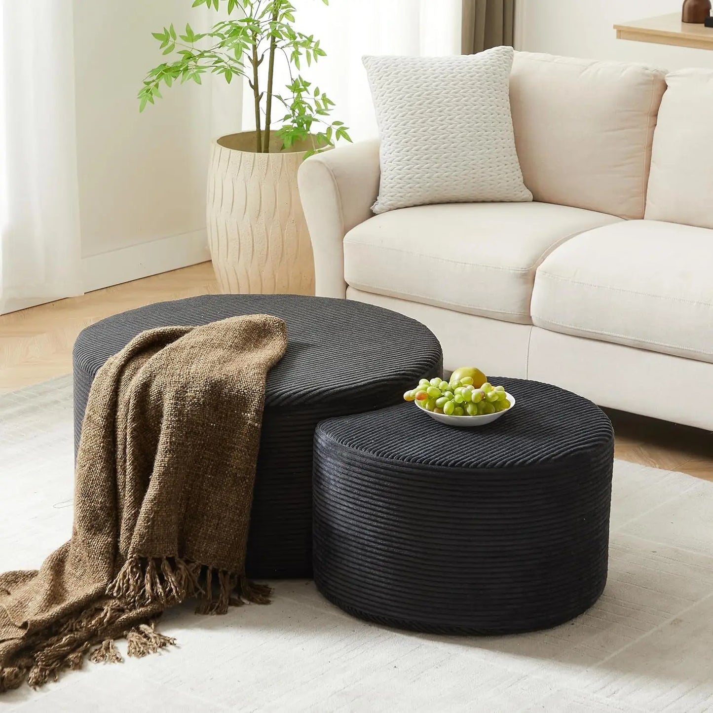 Round Wood Drum Coffee Table Set Of Two No Assembly