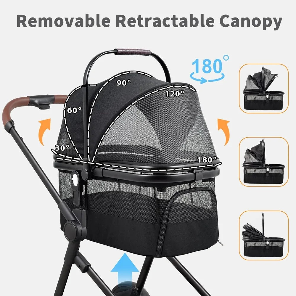Lightweight Foldable Double Pet Stroller For Cats And Dogs