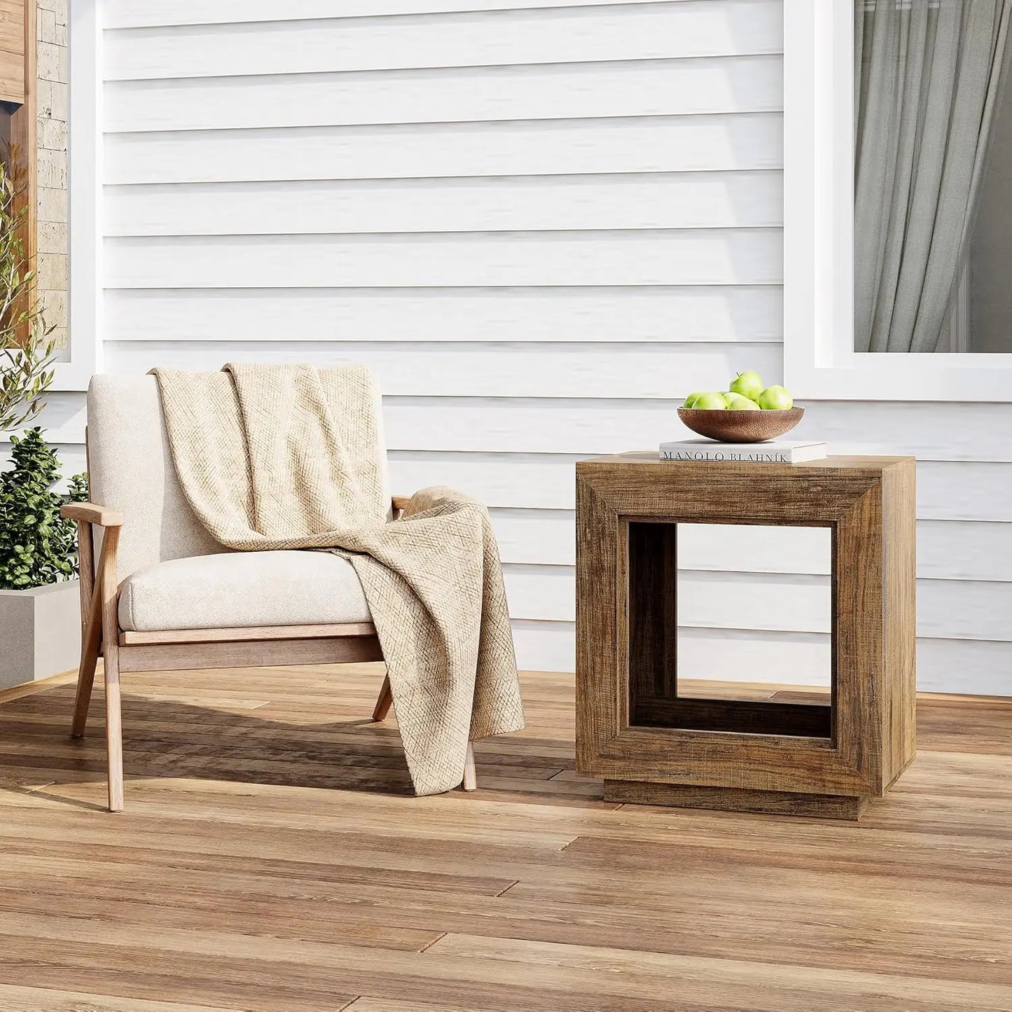 Little Tree End Table Two-Tier Wooden Side Table Farmhouse