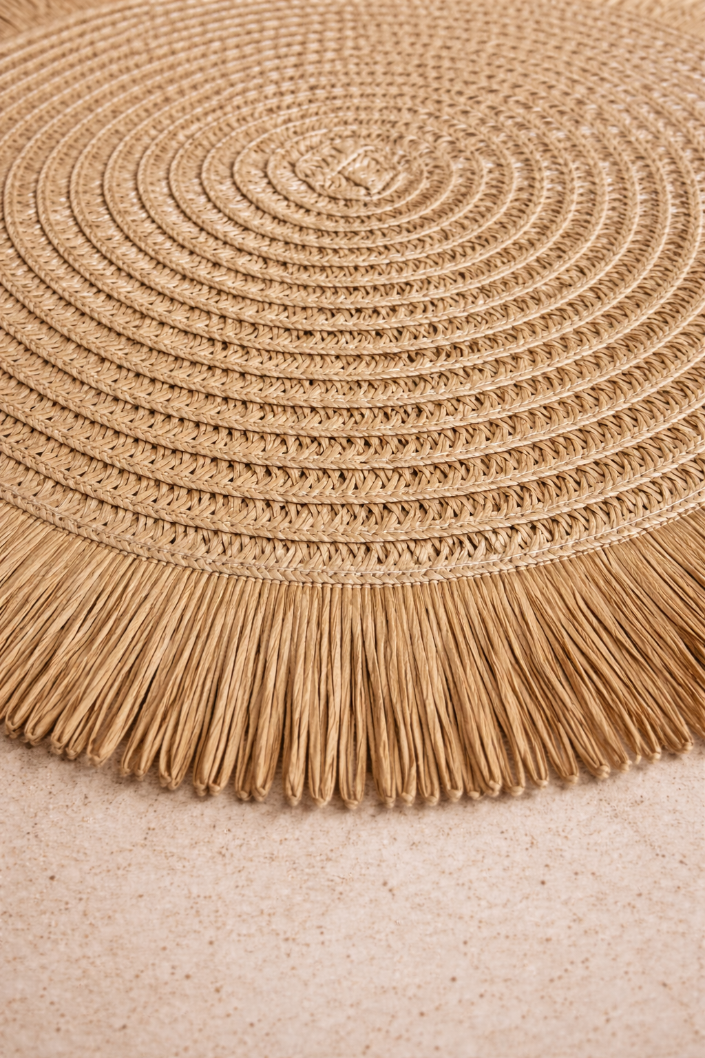 Santorini Straw Fringe Placemats Handwoven Natural Texture Round