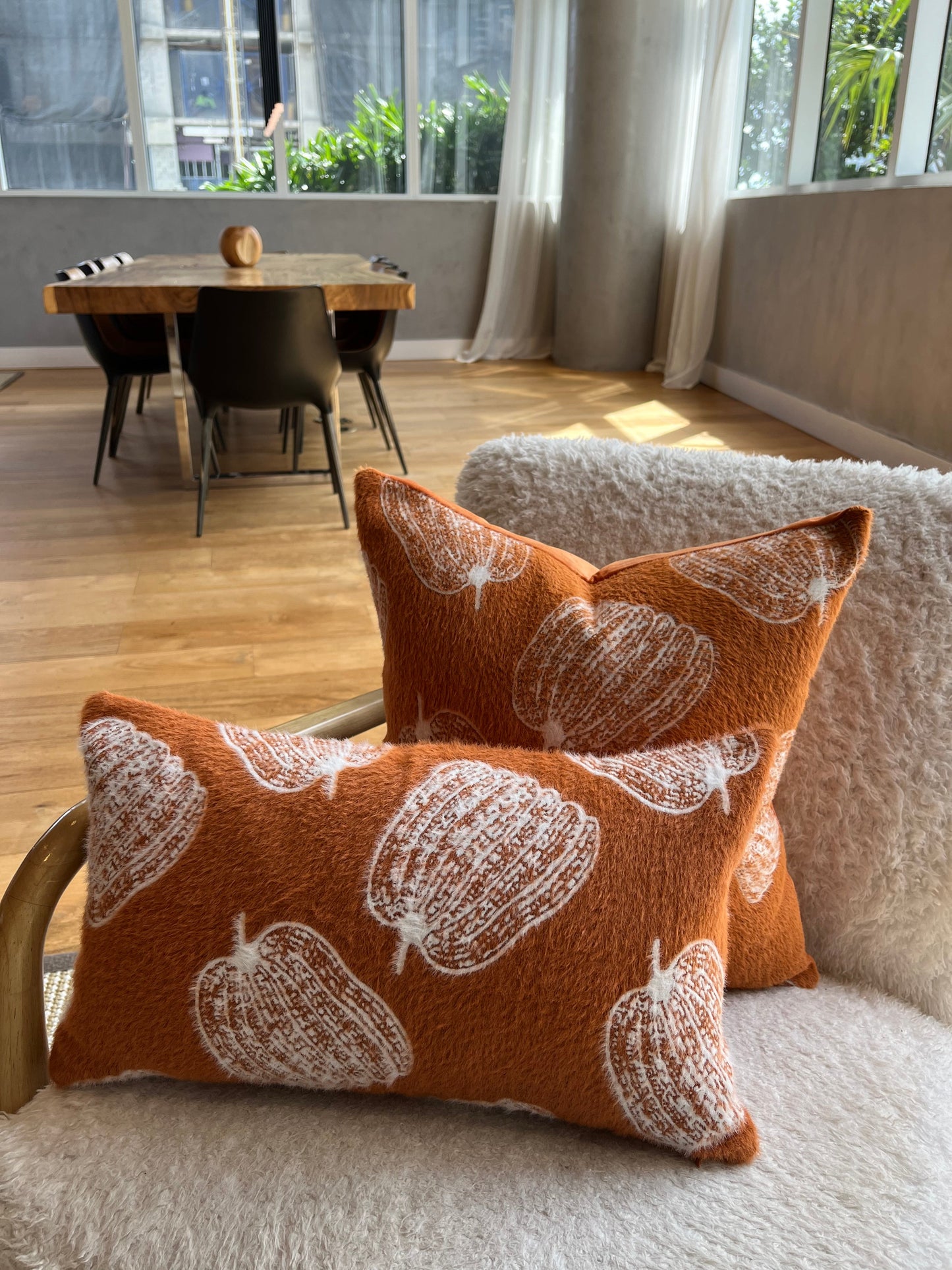 Autumn Pumpkin Pillow Cover Chenille With Printed Pumpkins