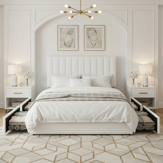HOOMIC Velvet Storage Bed Frame with Adjustable Headboard and Drawers