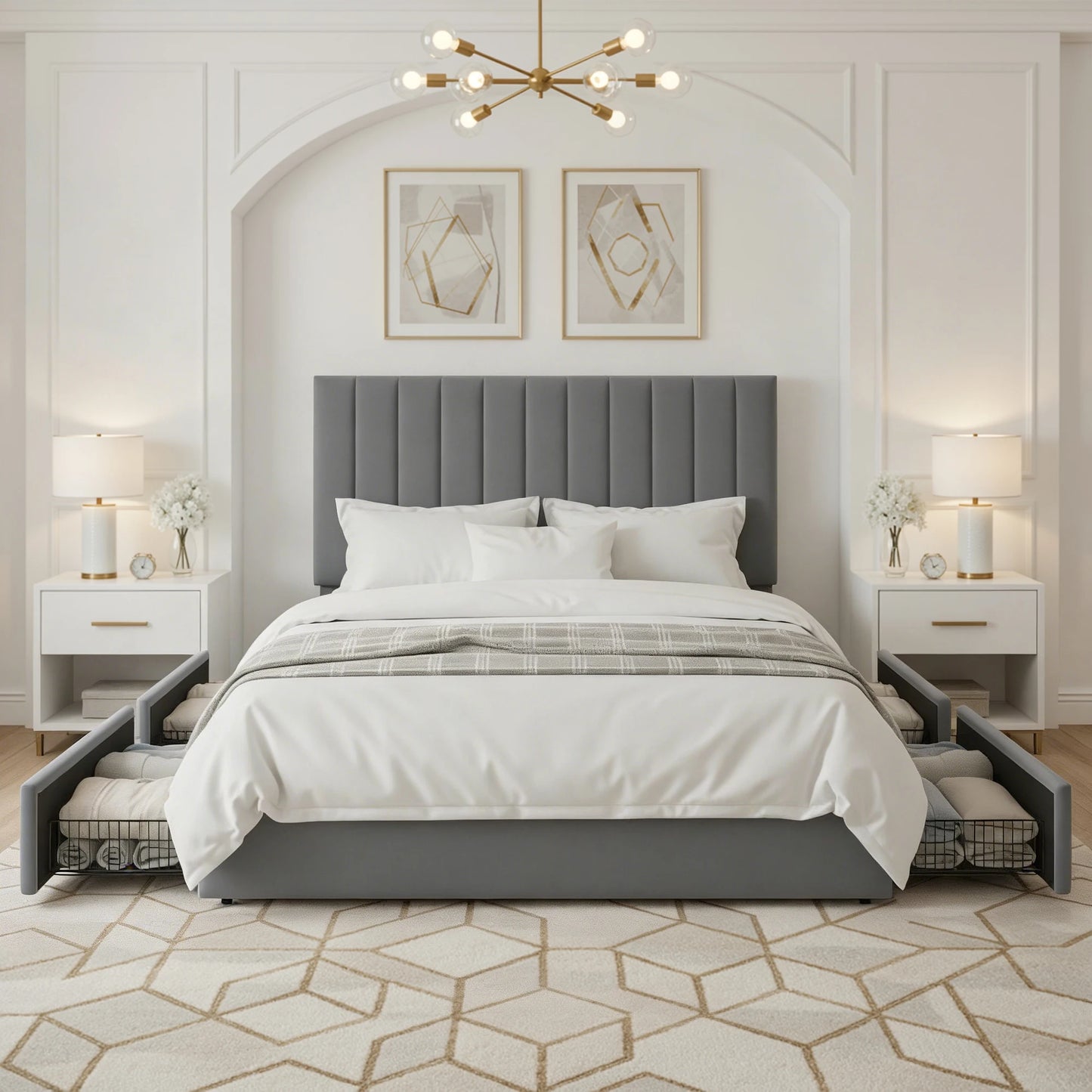 HOOMIC Velvet Storage Bed Frame with Adjustable Headboard and Drawers
