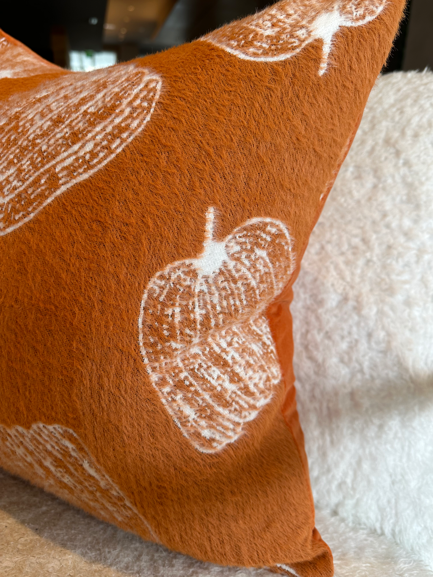 Autumn Pumpkin Pillow Cover Chenille With Printed Pumpkins