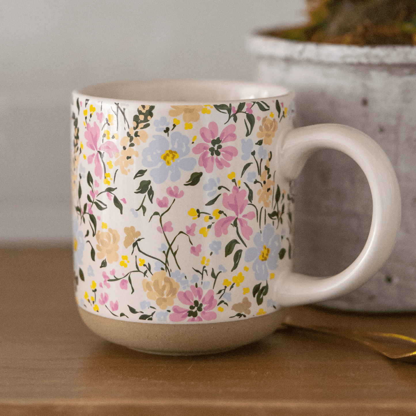 Floral 14 oz Stoneware Coffee Mug