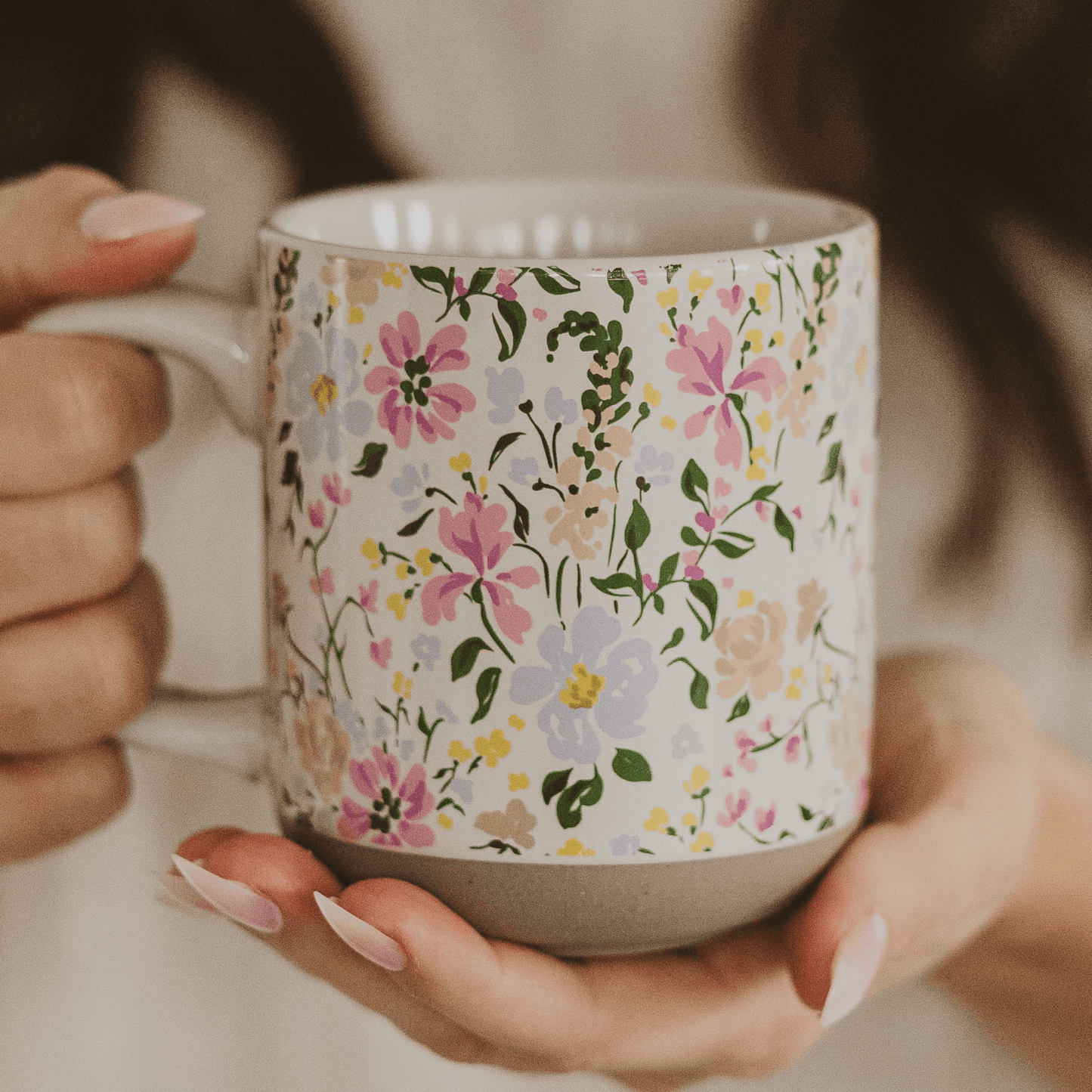 Floral 14 oz Stoneware Coffee Mug