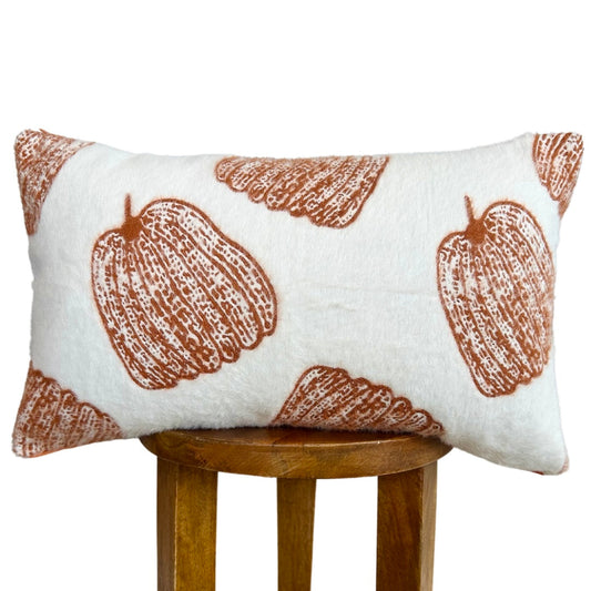Autumn Pumpkin Chenille Lumbar Pillow Cover For Cozy Seasonal Decor