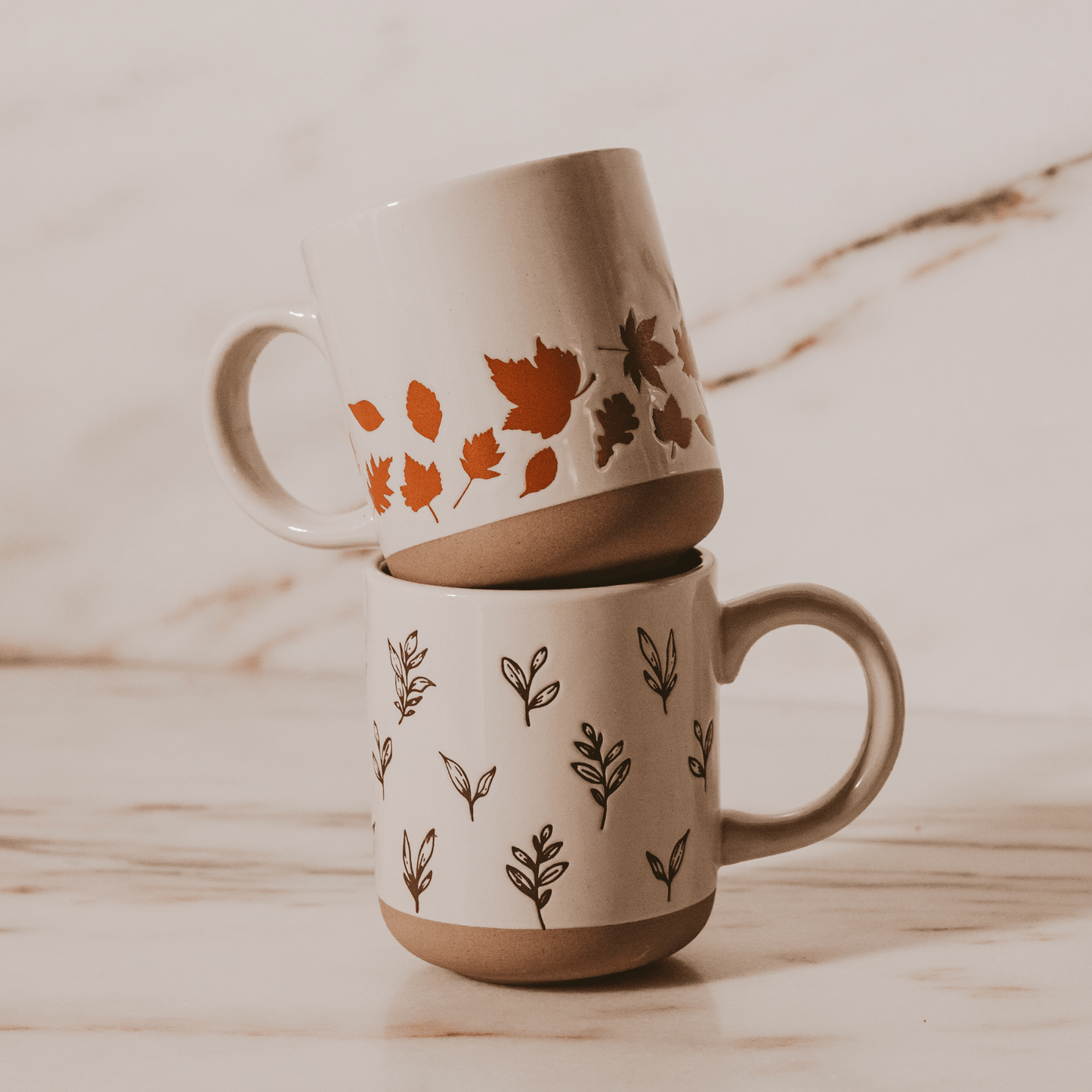 Brown Leaves 14 oz Stoneware Coffee Mug