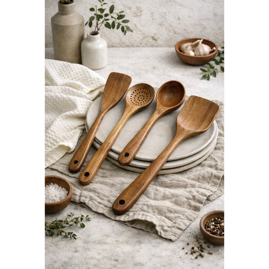 Nosara Teak Wood Kitchen Utensil Set Natural Wooden Cooking Tools