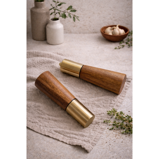 Portofino Acacia Salt And Pepper Grinders Modern Wooden Kitchen Set
