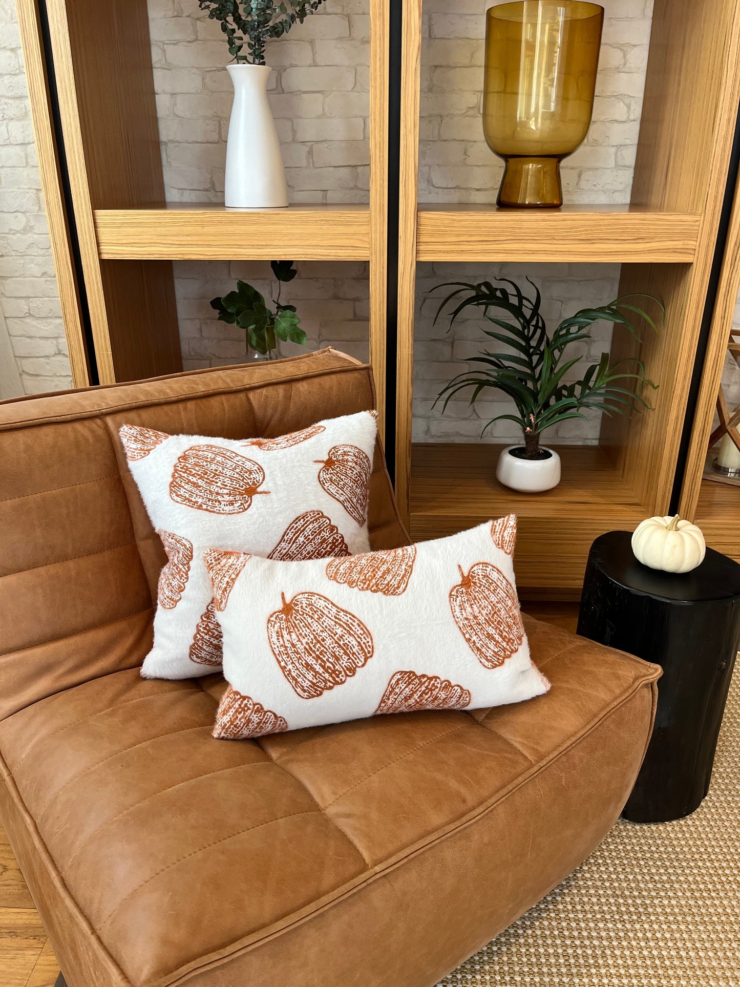 Autumn Pumpkin Chenille Lumbar Pillow Cover For Cozy Seasonal Decor