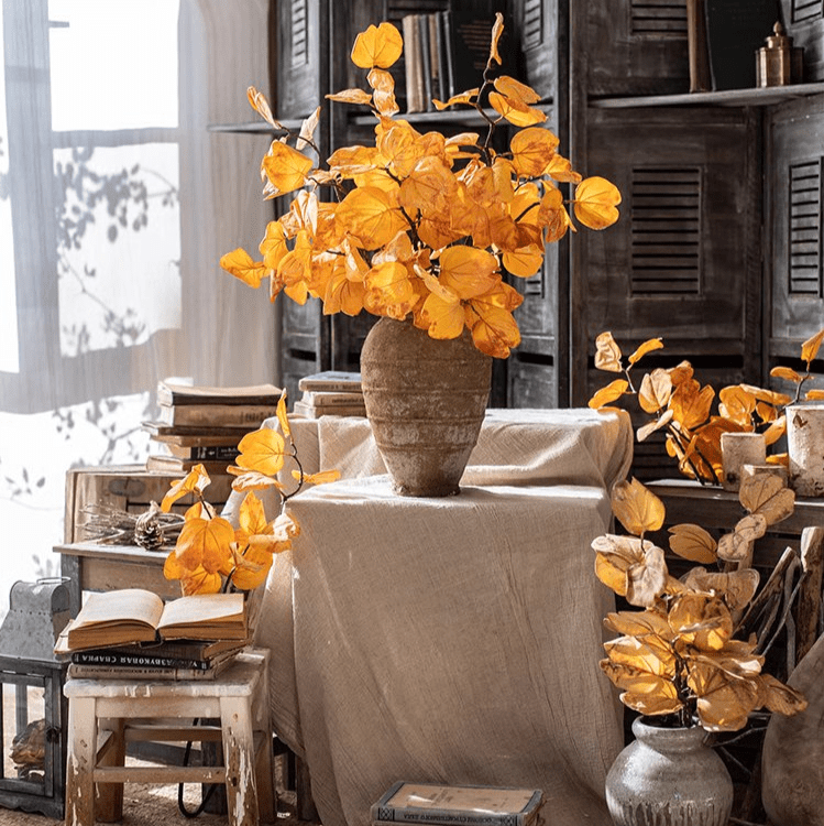 Artificial Dry Apple Leaf Stem Faux Plant Handmade Decor