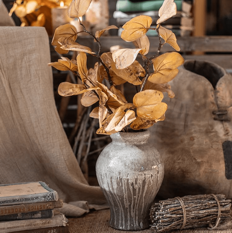 Artificial Dry Apple Leaf Stem Faux Plant Handmade Decor