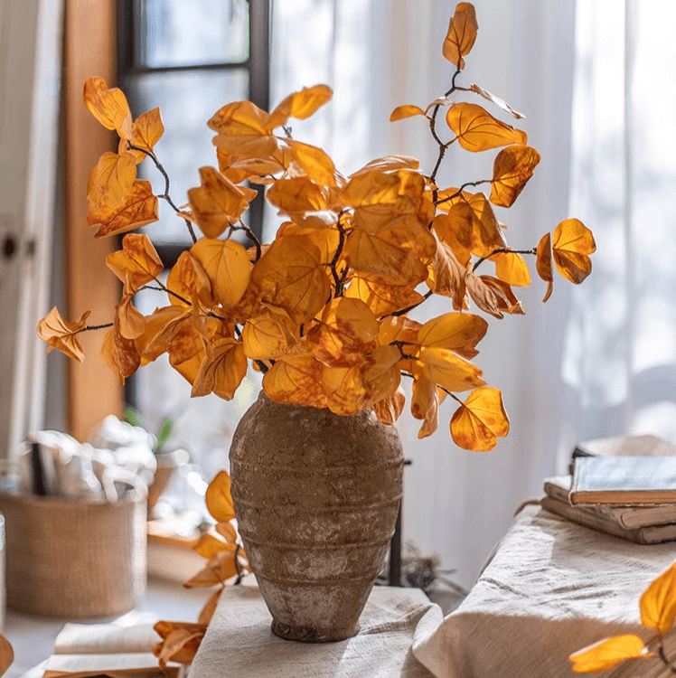 Artificial Dry Apple Leaf Stem Faux Plant Handmade Decor