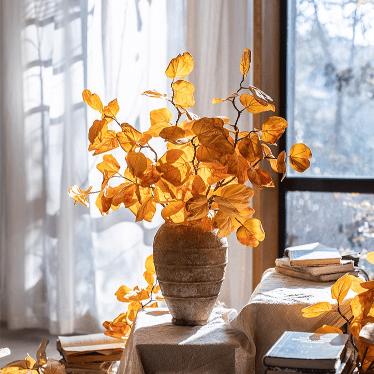 Artificial Dry Apple Leaf Stem Faux Plant Handmade Decor