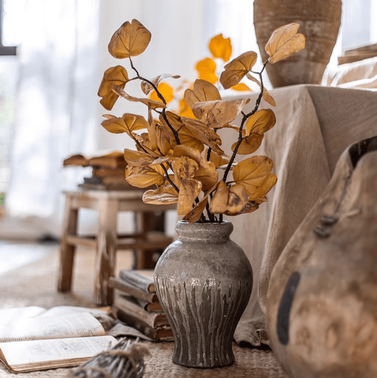 Artificial Dry Apple Leaf Stem Faux Plant Handmade Decor