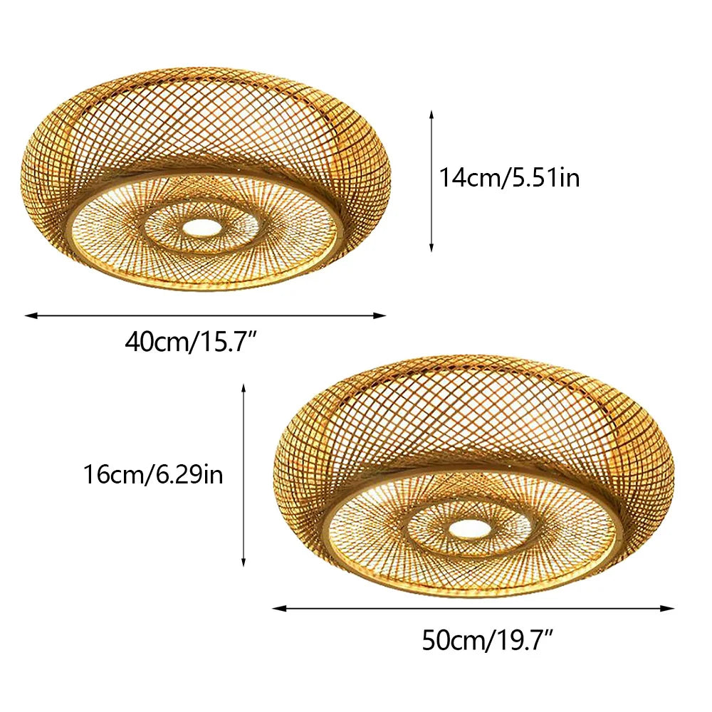 Asian Rustic Bamboo Flush Mount 3 Lamp Ceiling Light Rattan