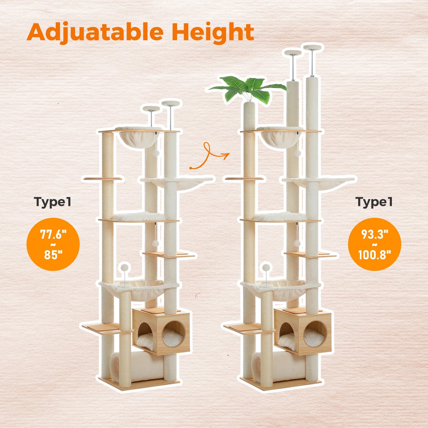 PAWZ Road Height Adjustable Cat Tree With Large Hammock
