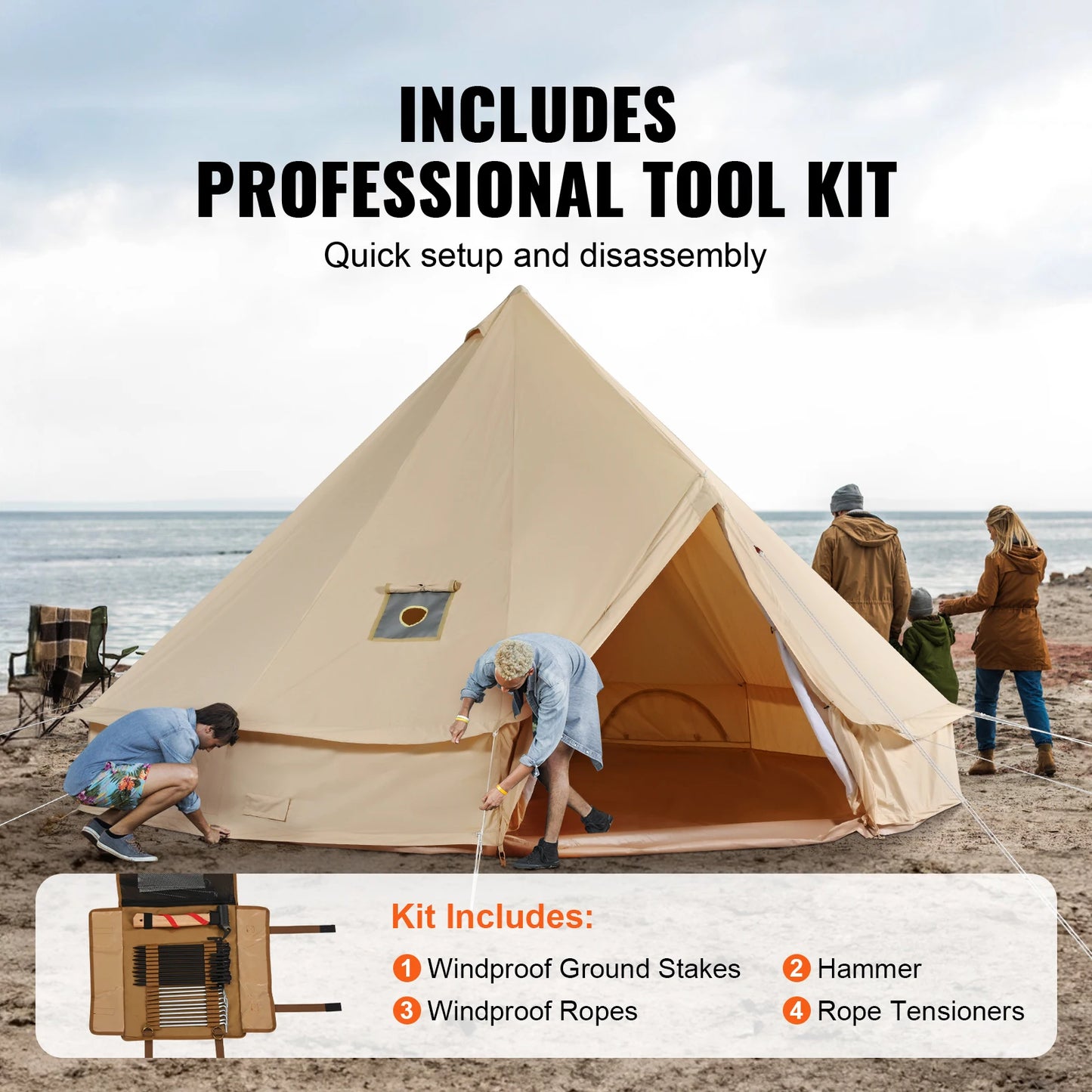 SucceBuy Canvas Bell Tent For Camping With Stove Breathable Design