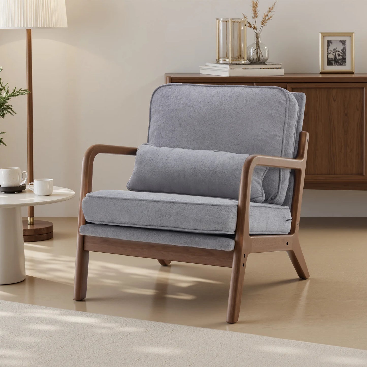 JHK Mid Century Modern Chair With Wooden Frame And Armrests