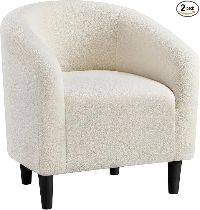 Boucle Barrel Chair With Sherpa Upholstery For Living Room
