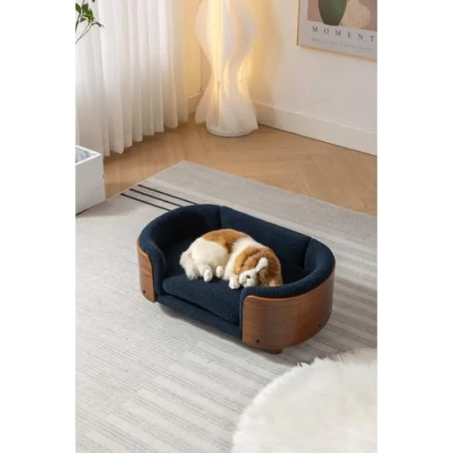 Scandinavian Elevated Dog Bed With Solid Wood Legs Walnut Frame Cashmere Cushion