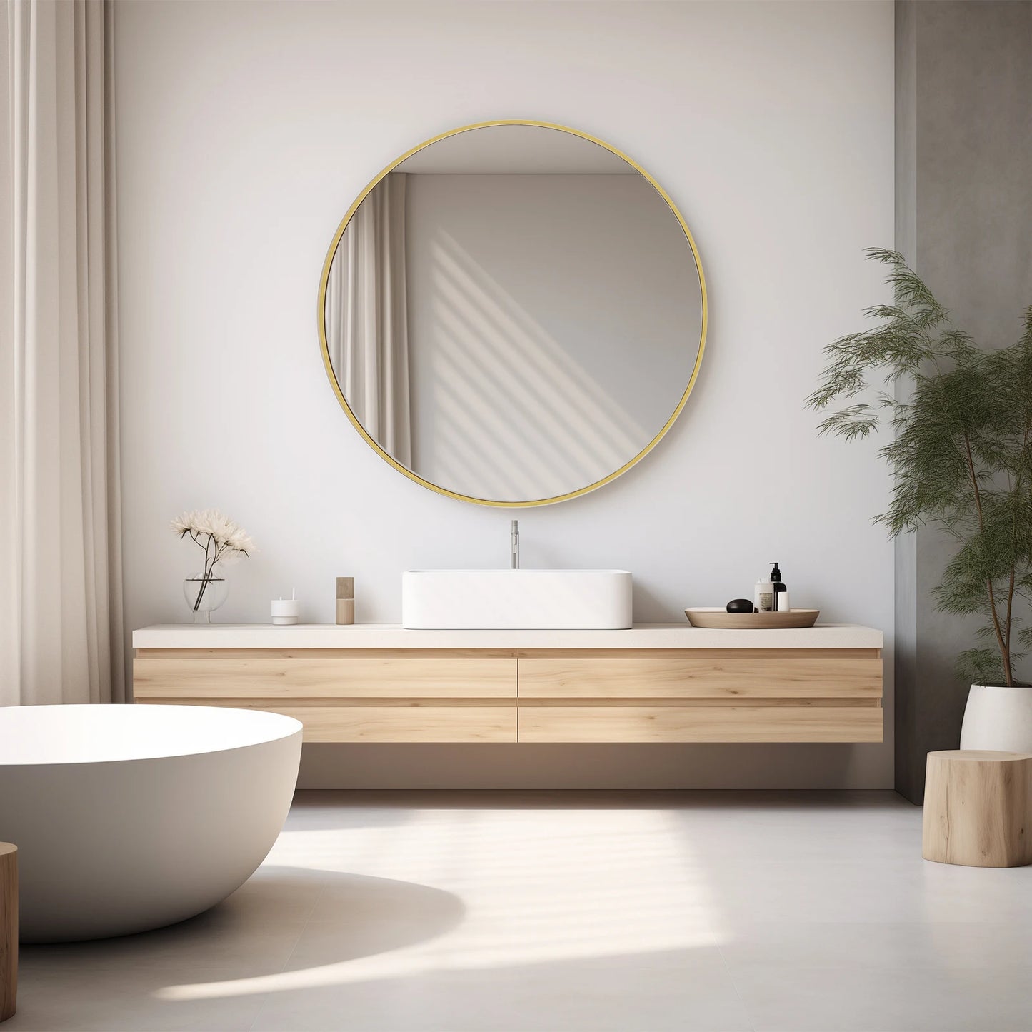JHK Modern Vanity Round Mirror With Matte Metal Frame