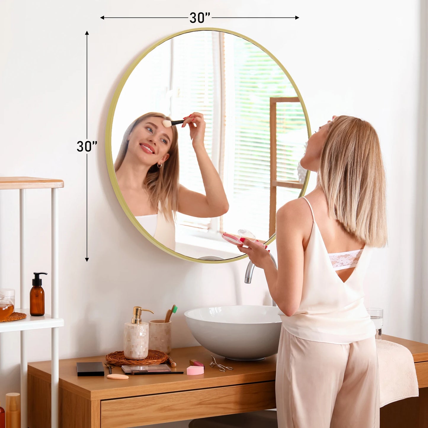 JHK Modern Vanity Round Mirror With Matte Metal Frame