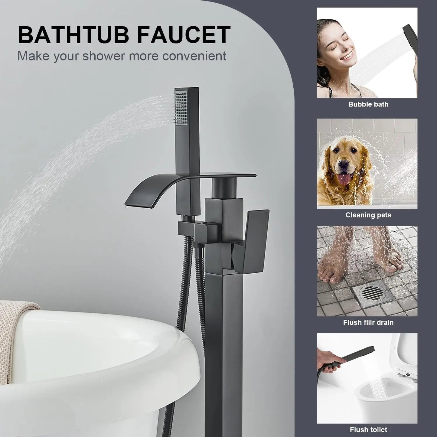 Quyanre Floor Standing Tub Faucet With Hand Shower