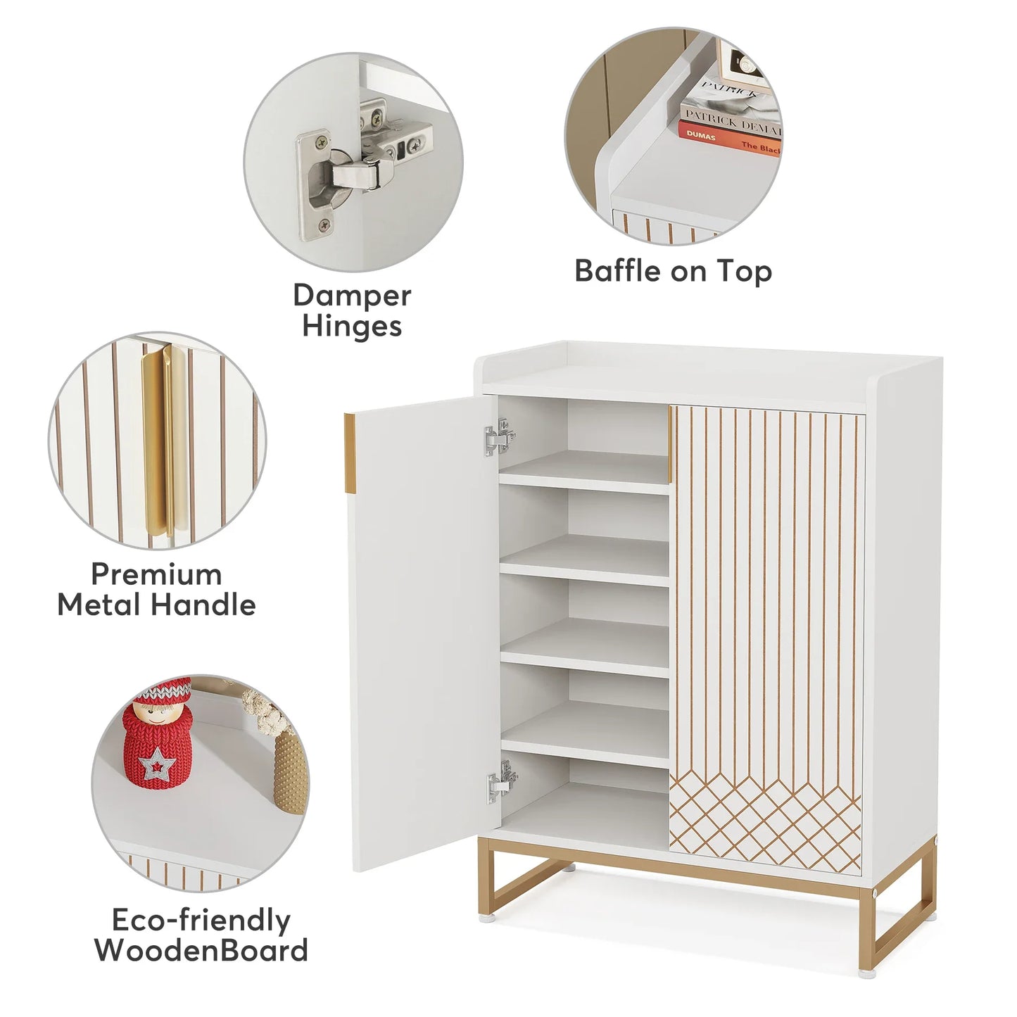 Tribesigns 5 Tier Shoe Cabinet With Doors Wooden Storage Organizer