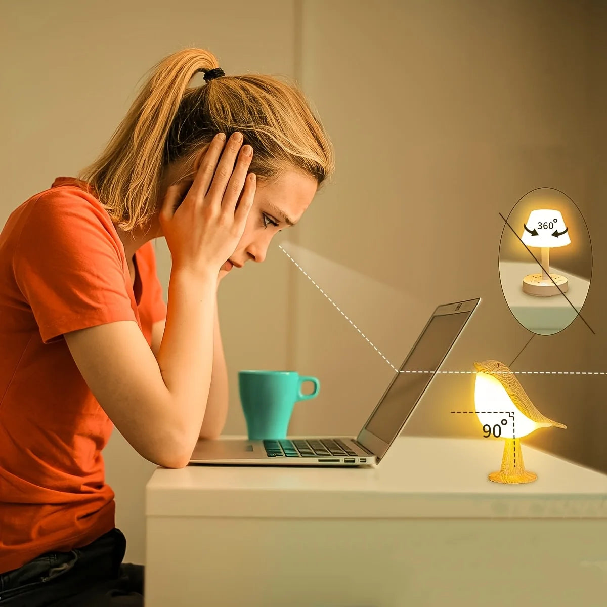 LED Touch Control Bird Lamp Art Deco Dimmable With USB C Rechargeable