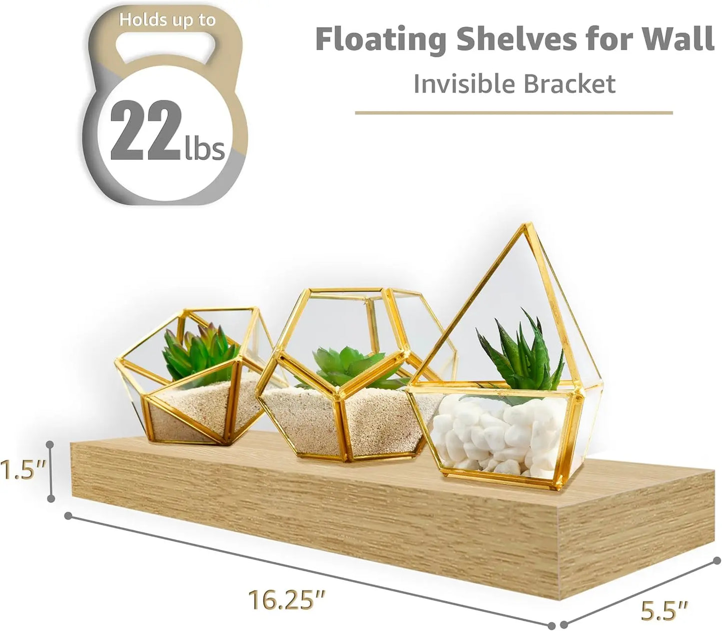 Floating Wall Shelves Maple Wood for Kitchen Bath 3 Pack