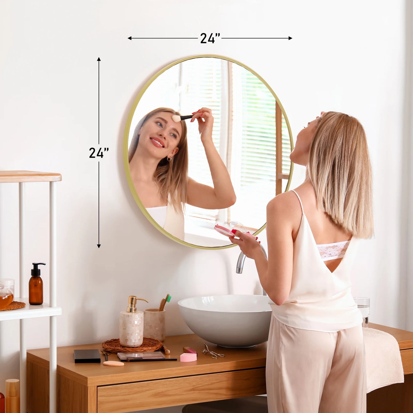 JHK Modern Vanity Round Mirror With Matte Metal Frame