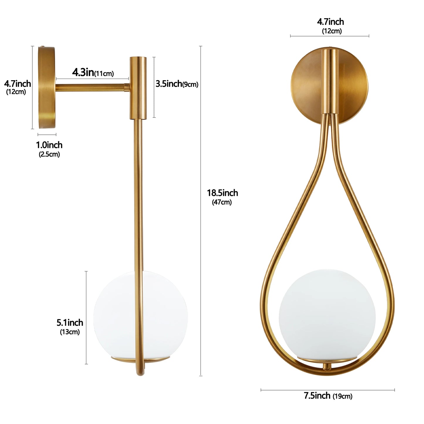 ARLGSITE Modern Golden Wall Sconces With Opal Glass Globe Set of 2