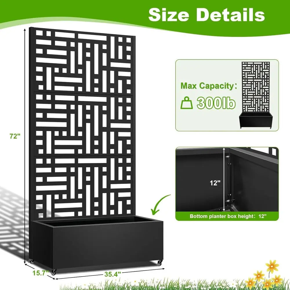 Metal Planter Box With Trellis And Locking Casters