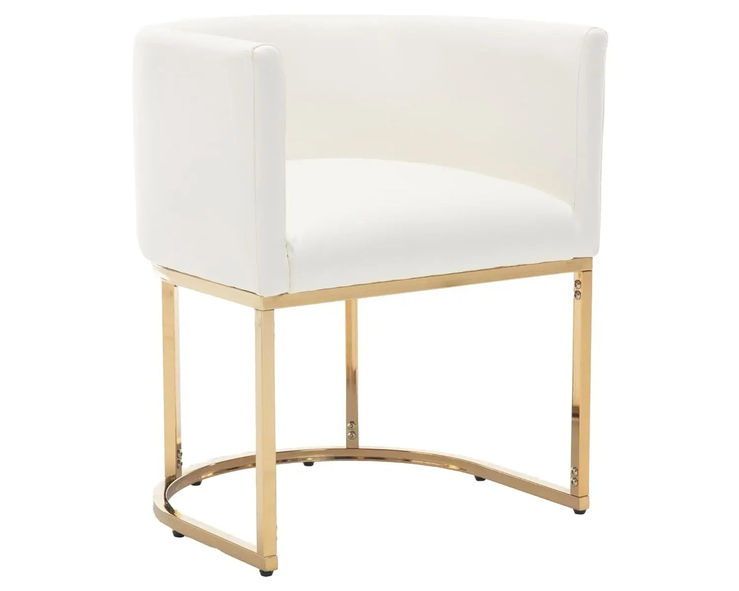 Faux Leather Dining Chair With Barrel Back And Gold Frame