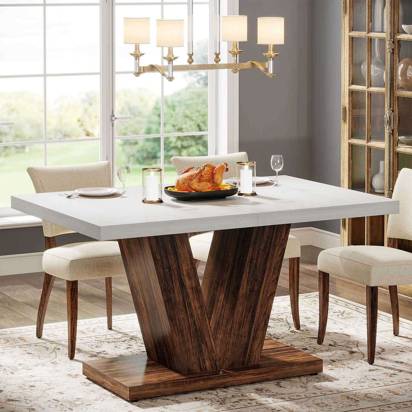 Tribesigns Dining Table For 4-6 With Heavy Duty Pedestal Wood