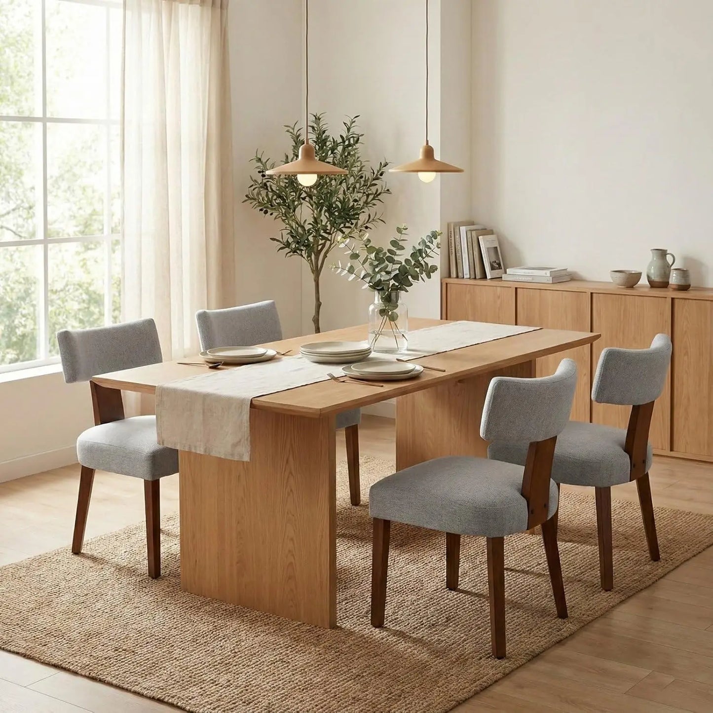 Mid-Century Fur Fabric Dining Chairs With Curved Backrests