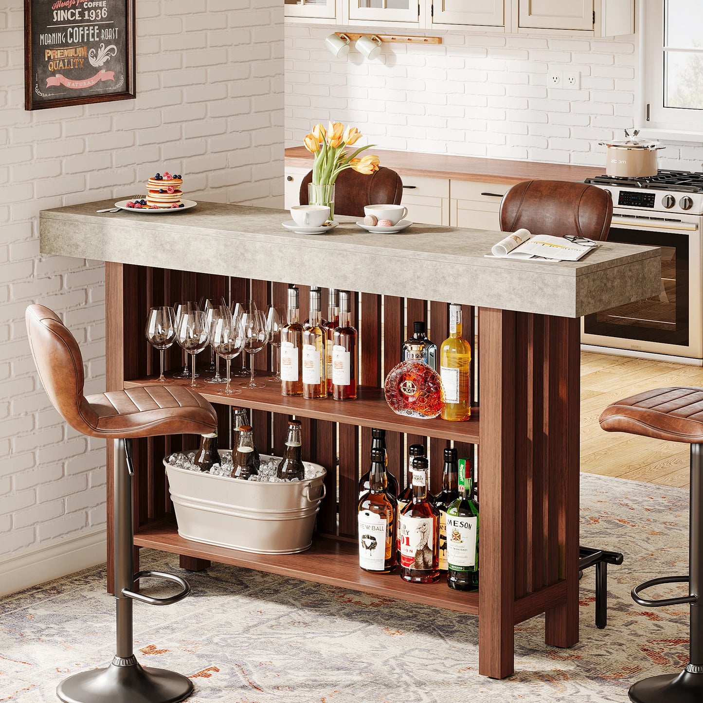 Tribesigns Home Bar Unit With Footrest