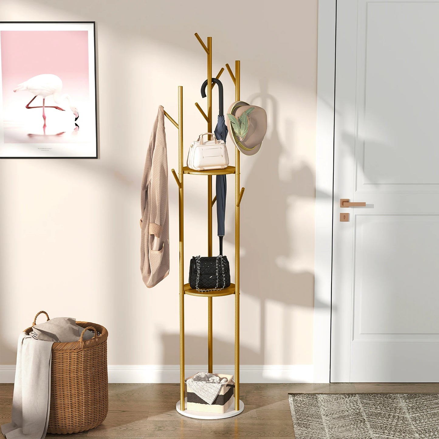 Wisfor Freestanding Metal Coat Rack With Marble Shelf Stand