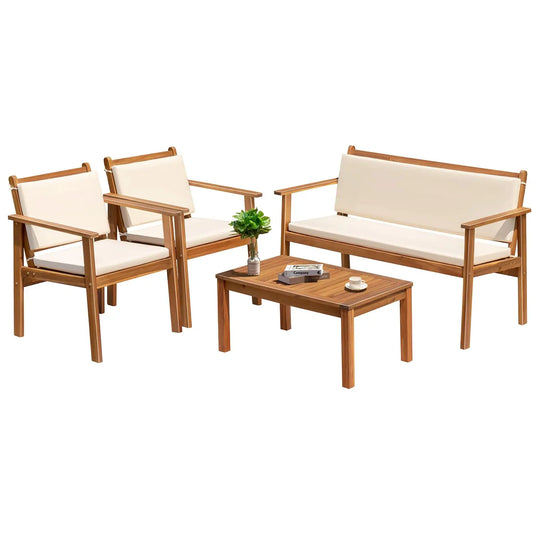 Acacia Wood 4 Piece Patio Bistro Set With Loveseat And Coffee Table